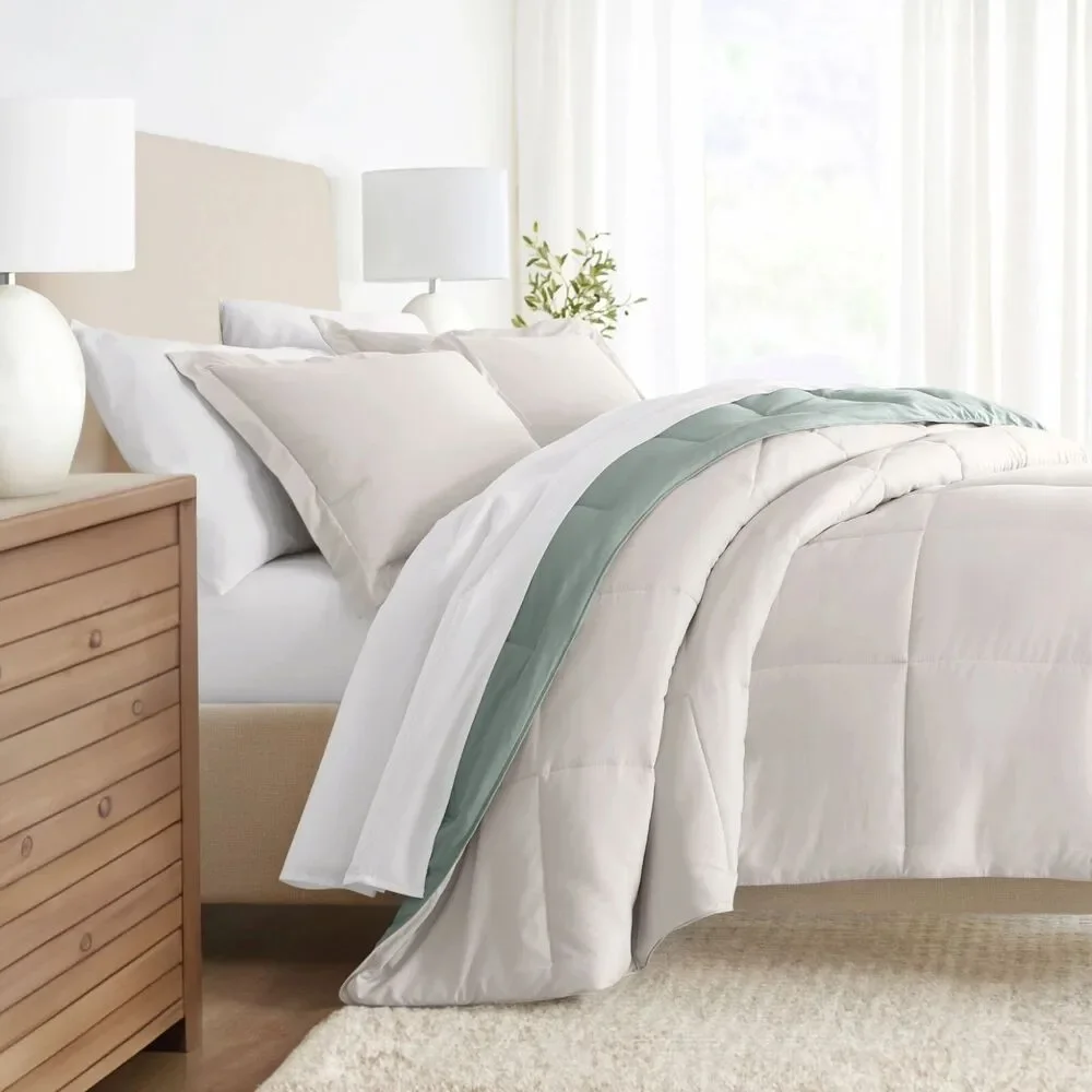 Kaycie Gray Fashion 3PC Reversible Comforter Set - All Season Down Queen Size